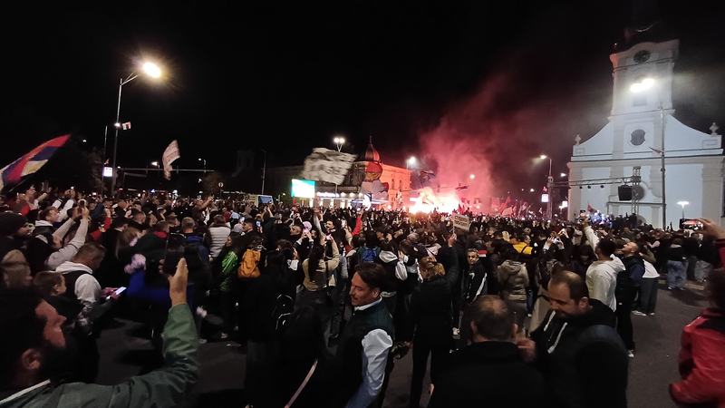 Supporters of the Student List at a campaign rally in Stara Pazova